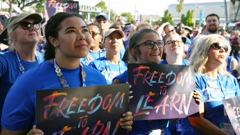 Closeup of crowd at the Freedom to Learn Rally in Orlando, Florida