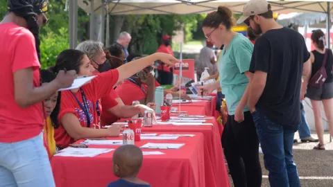 educators table to register voters